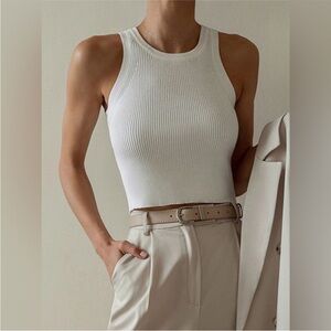 NWT Commense Off White Ribbed Cropped Minimalist Monochrome Tank Top